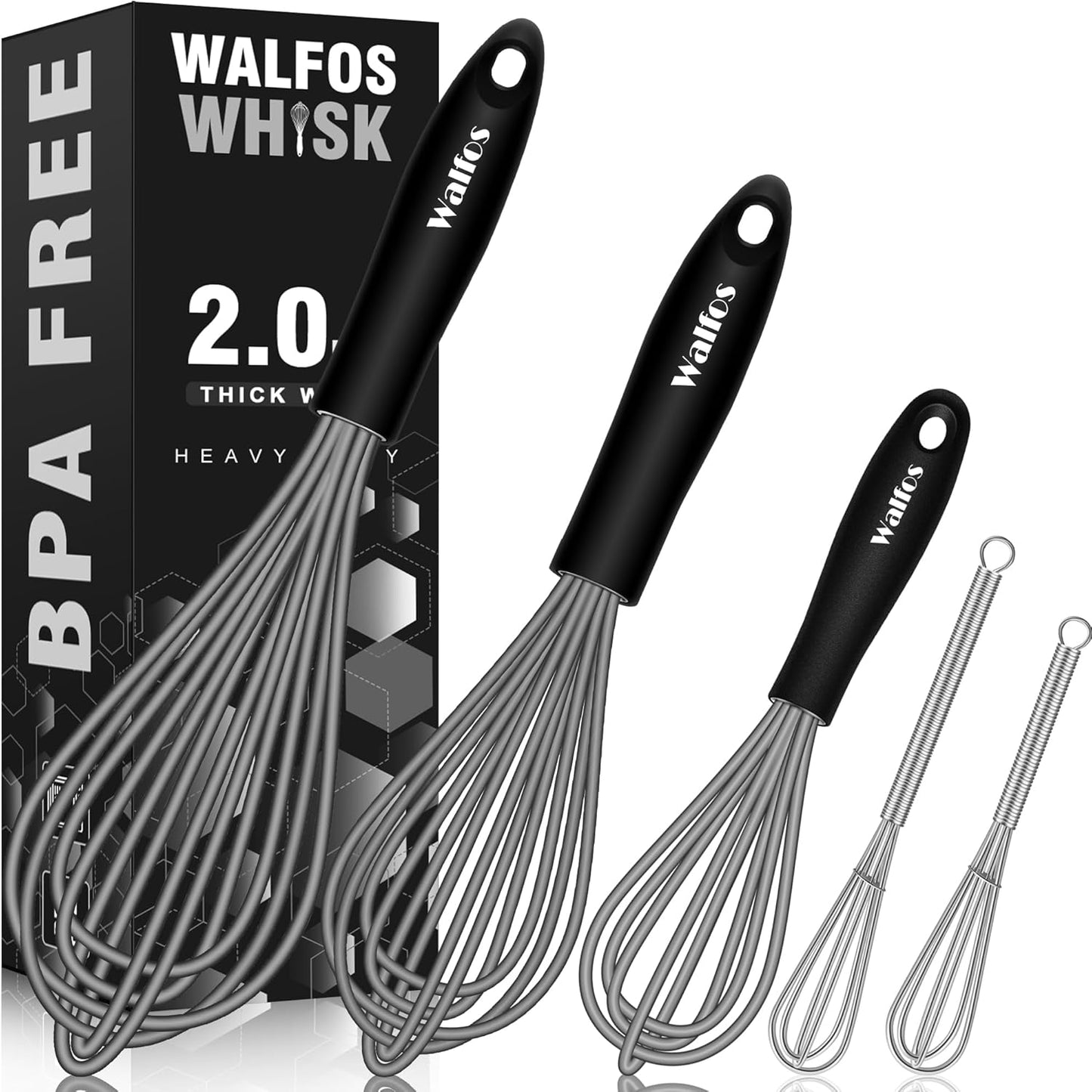 Set 5 Batidores Silicona Acero Inox 7pulg Antiarañazos Gris
