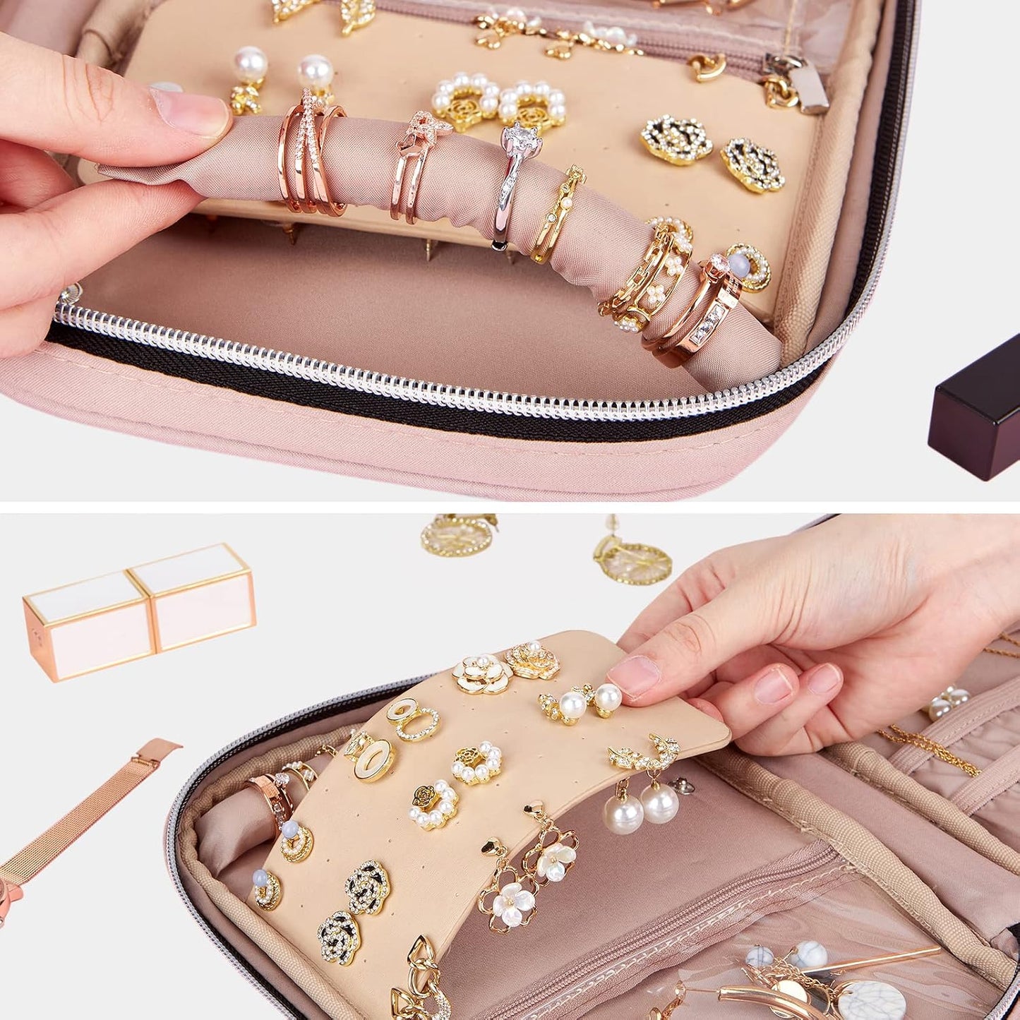 Estuche joyas viaje portátil para aretes anillos collares