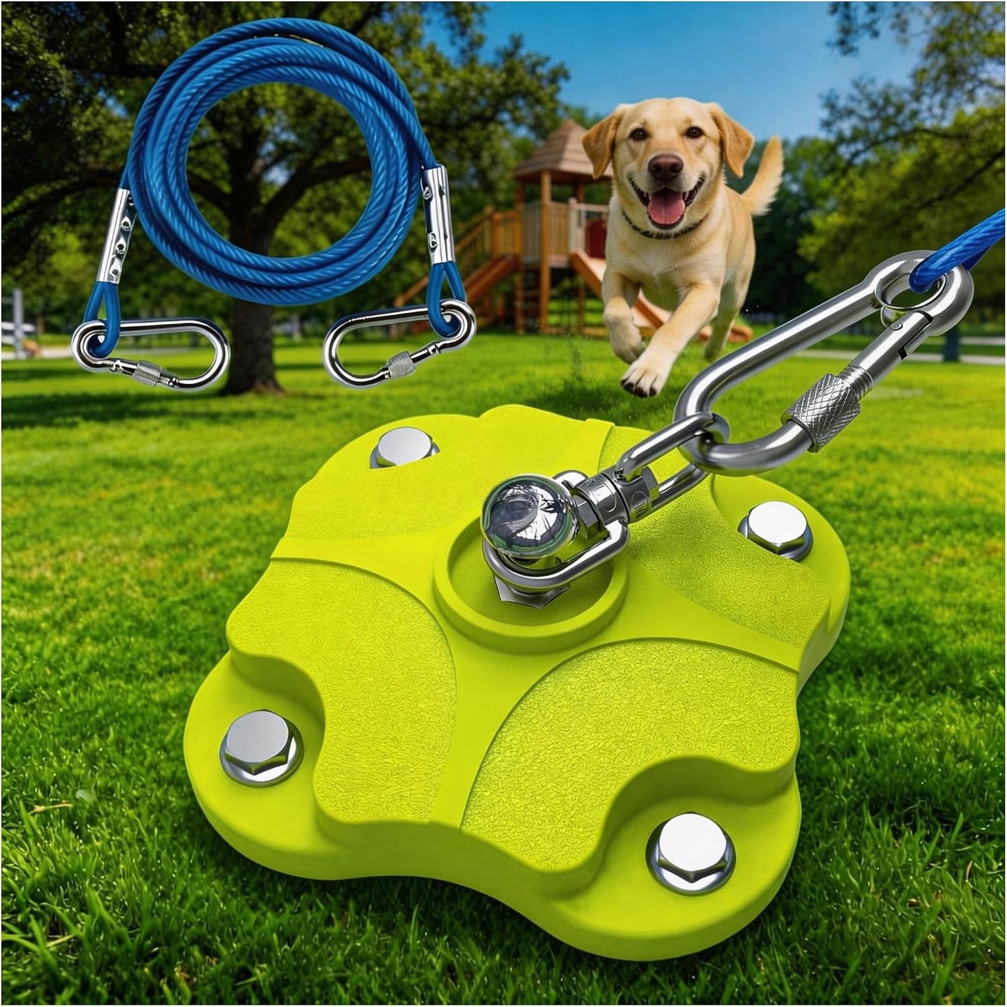 Estaca y cable amarre perro 30pulg 200lb doble giro