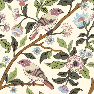 Papel tapiz autoadhesivo vintage pájaros florales 17.3x118pulg