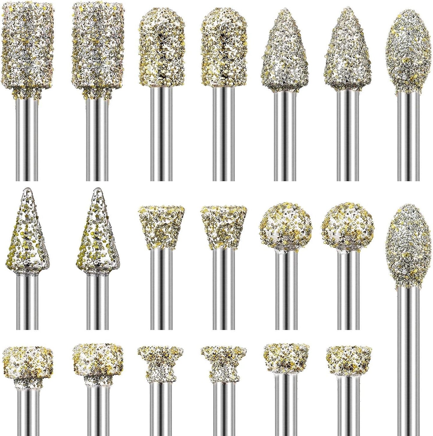 20 Brocas Diamante Grano 60 para Dremel 1/8pulg Tallar Piedra