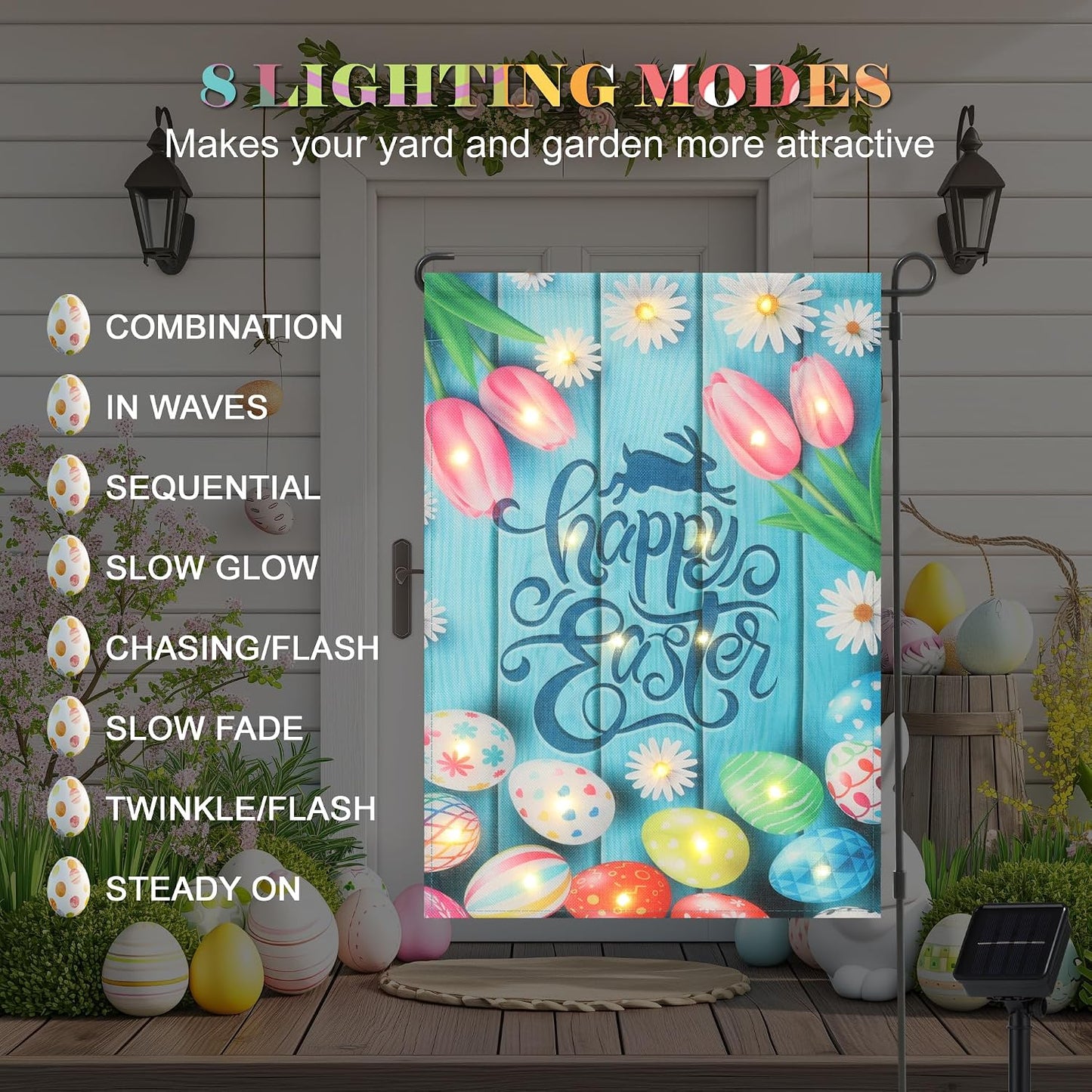 Bandera led solar jardín 12x18pulg doble cara primavera