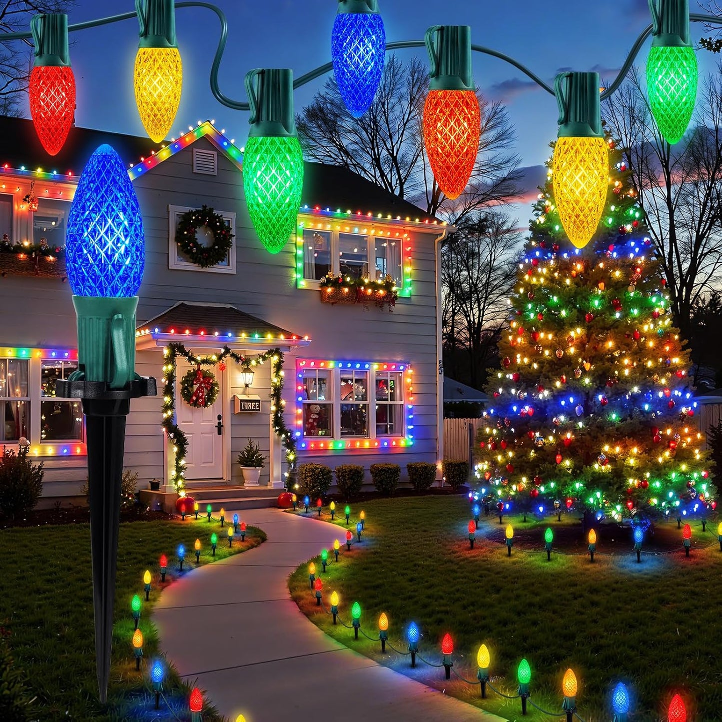 Luces Navidad C9 exterior 25.7ft fresa 20 LED multicolor