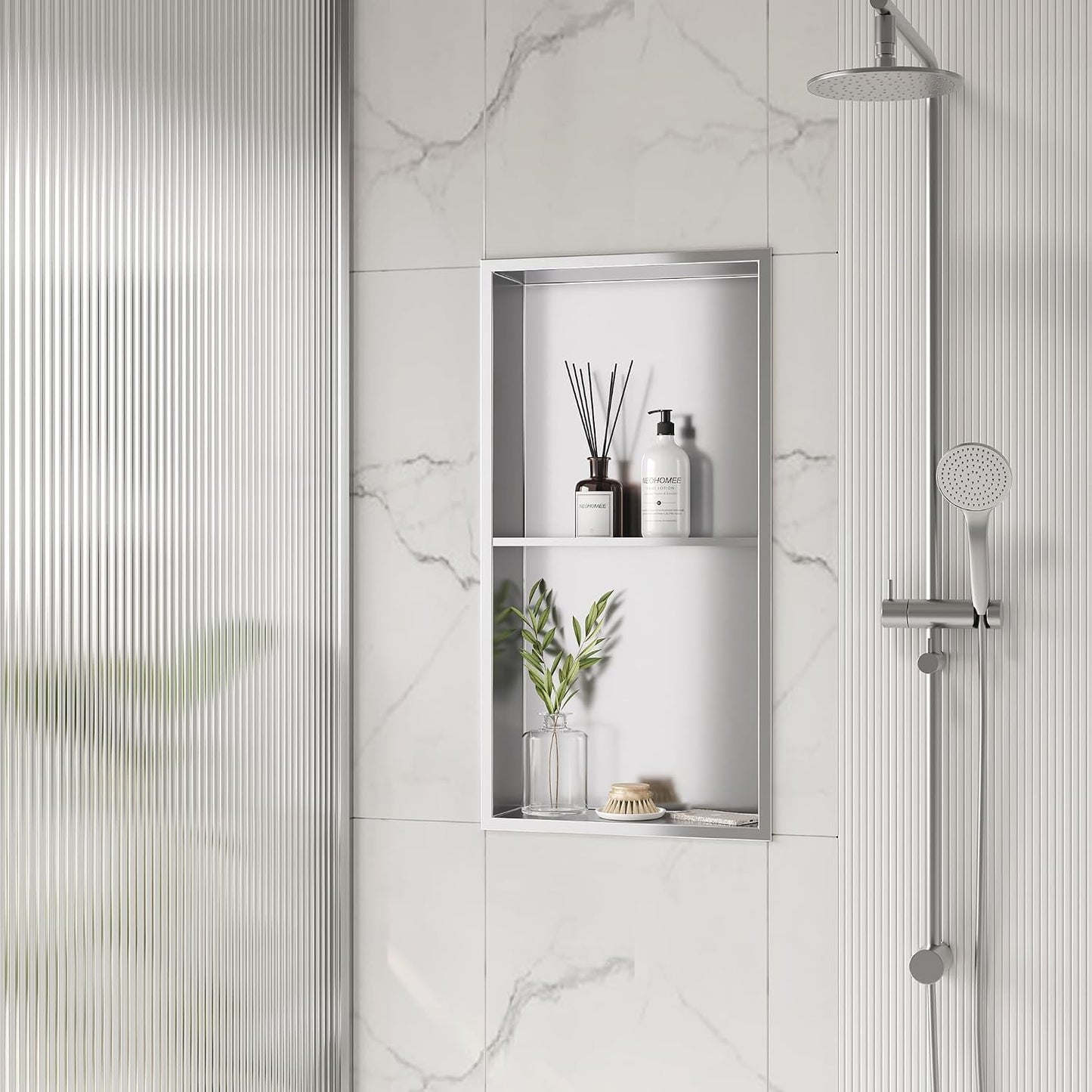 Nicho ducha acero inox 13x25 con estante 2 niveles