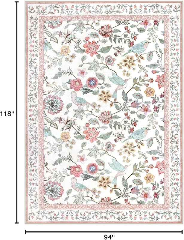 Alfombra floral 8x10ft para niña antiderrap