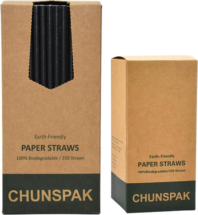 Pajitas papel negro biodegradables 7.75x0.24pulg