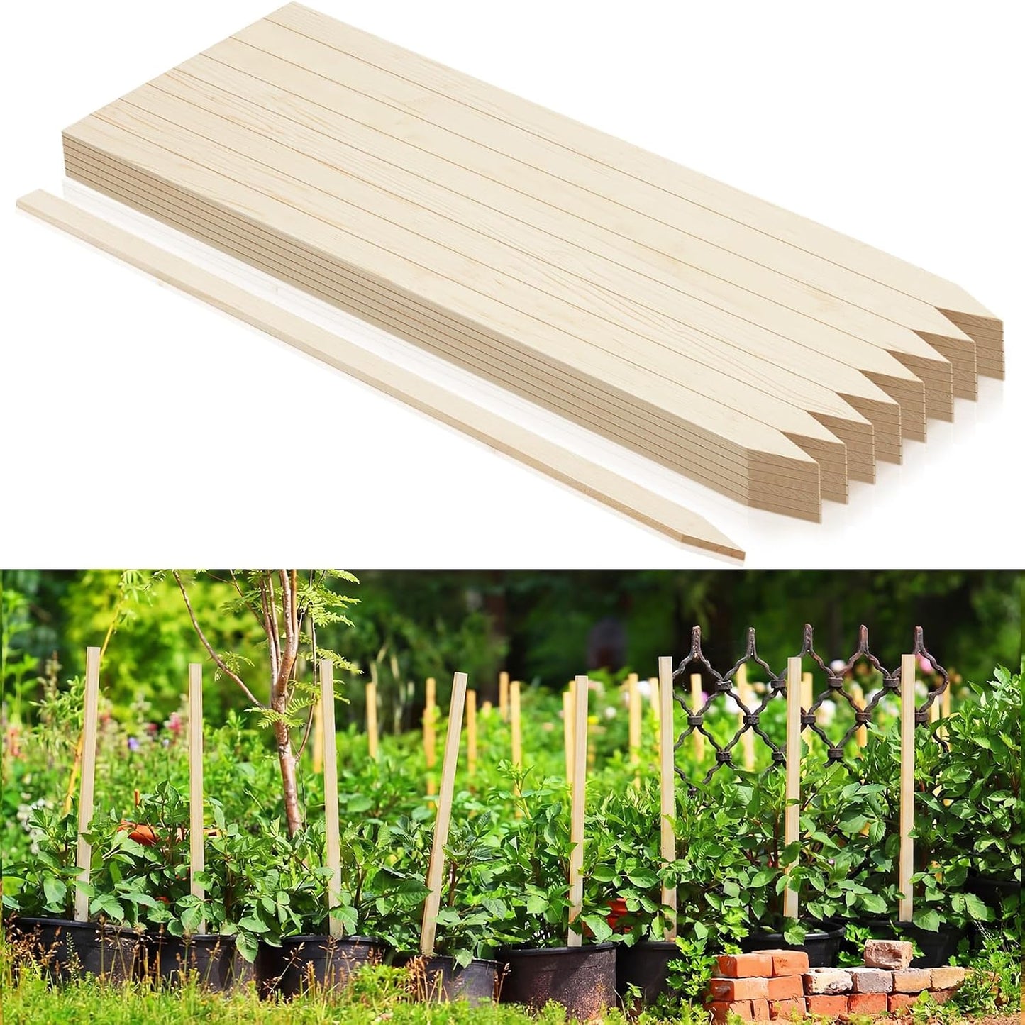 48 Estacas Madera Jardín 36pulg Soporte Plantas Valla
