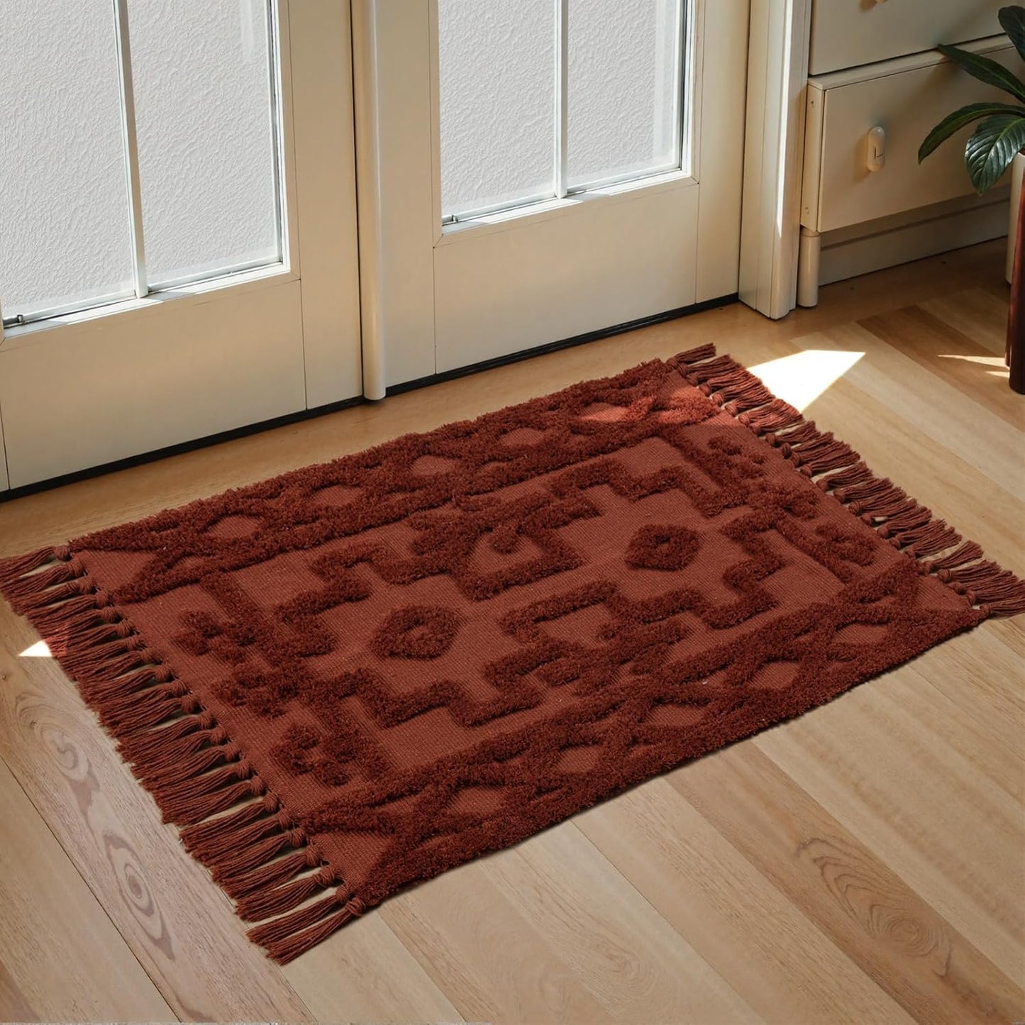 Alfombra baño bohemia 2x3ft geométrica terracota