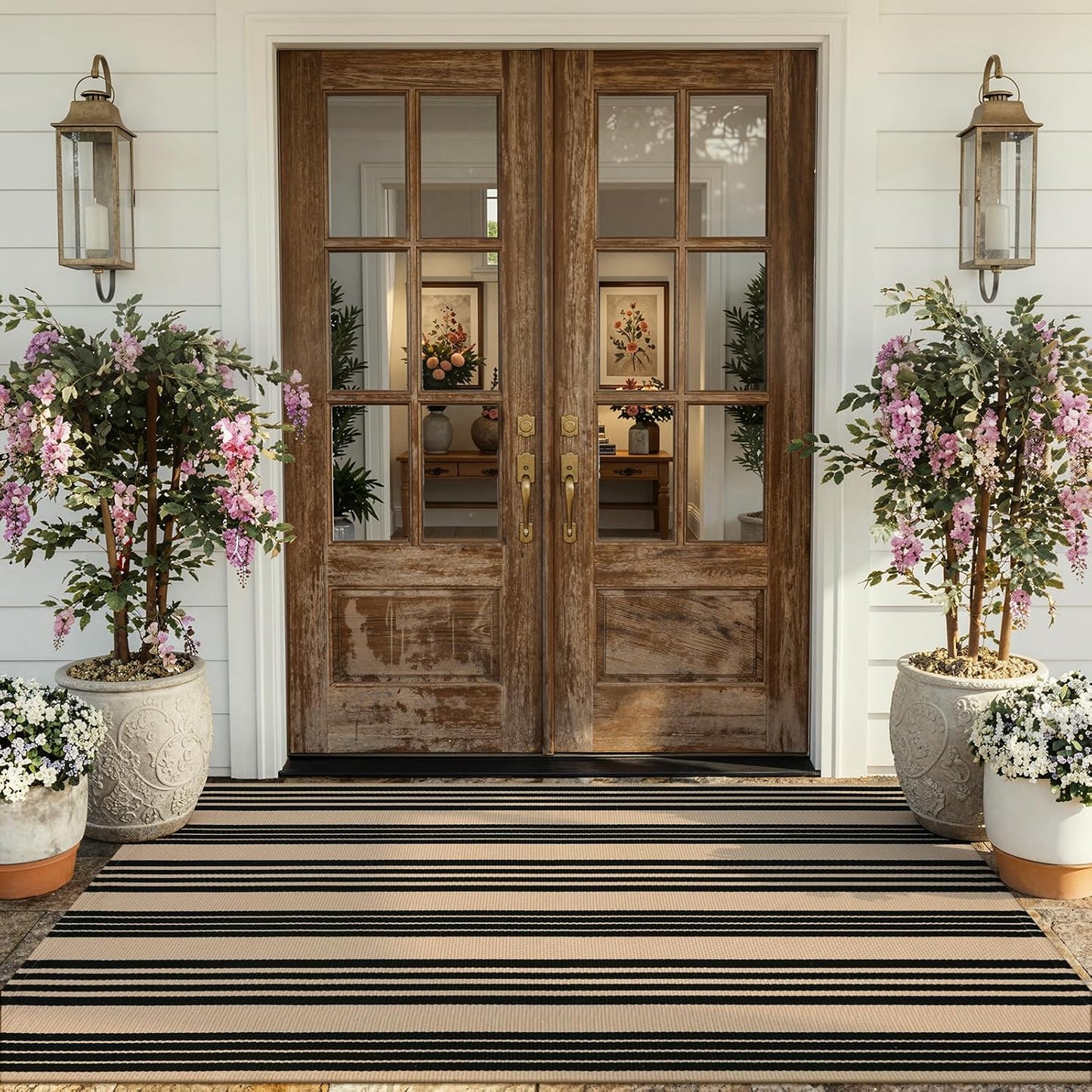 Alfombra patio algodón tejida a mano reversible negra y