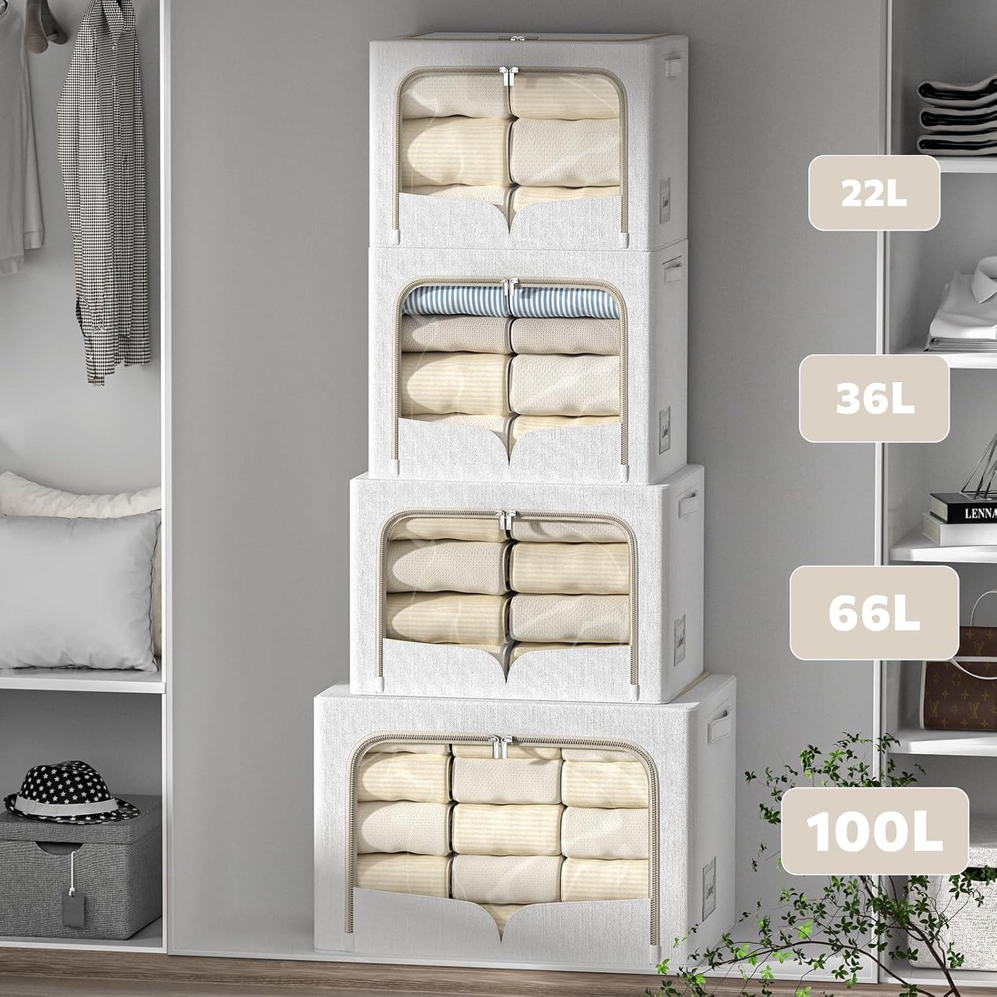 3 Pzas Organiz. Ropa Plegable Marco Metal Caja Apilable