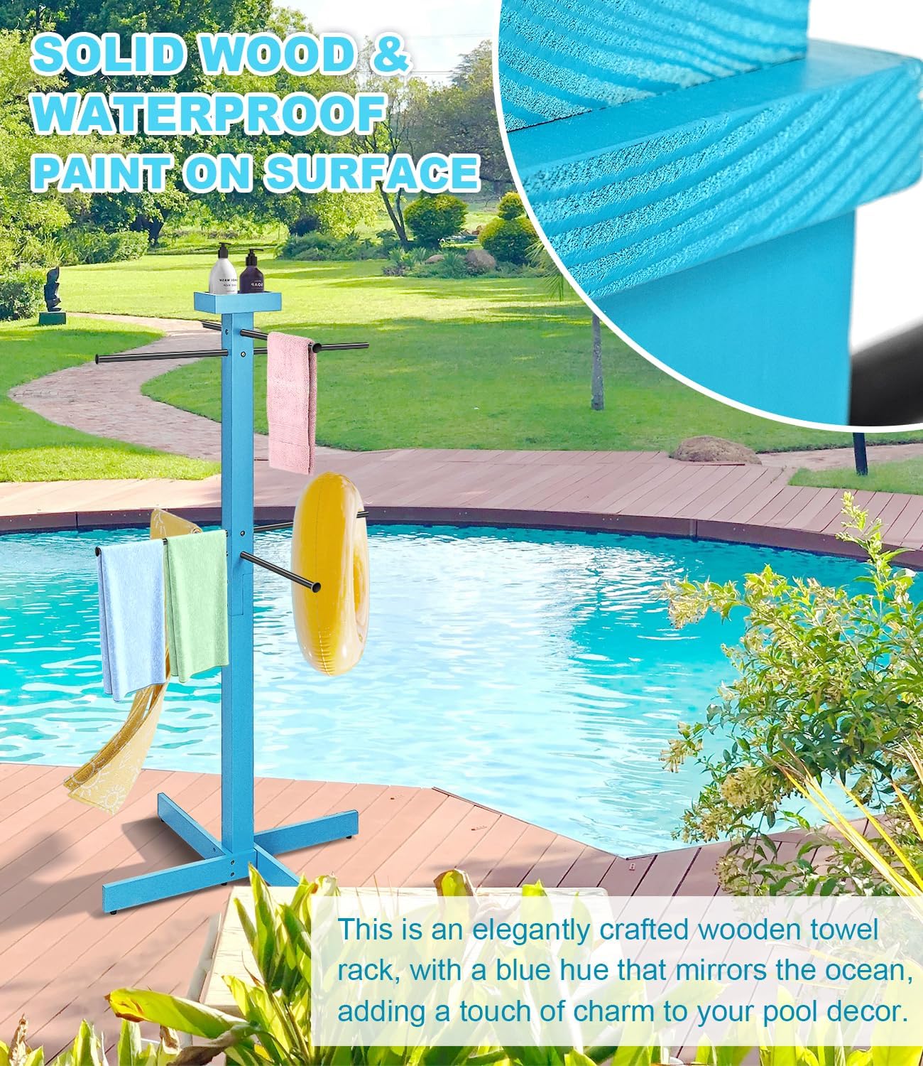Toallero piscina exterior madera 53" 4 barras ajustables