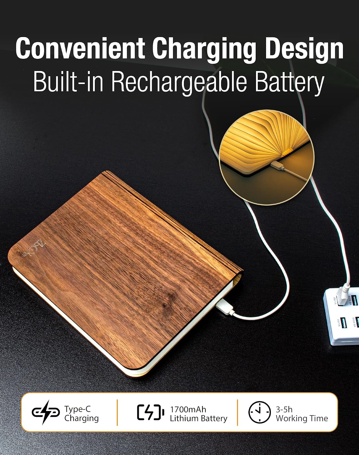 Lámpara libro madera 8.3pulg LED regalo profesoras
