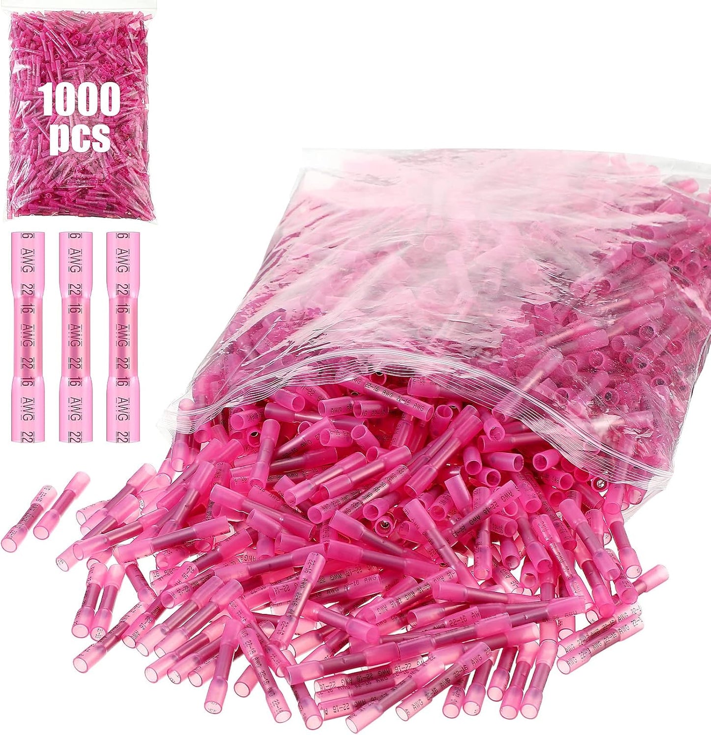 1000 Conectores Cable Termorretráctil Rojo AWG 22-18