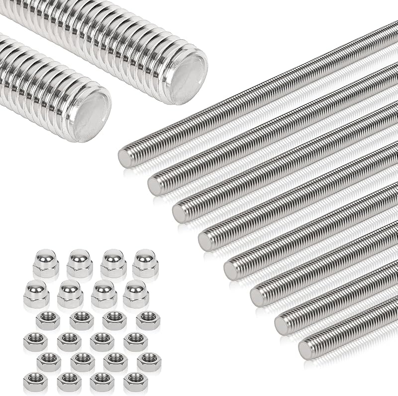 8 Pzas Varilla Roscada Acero Inox M10x255mm con Tuercas
