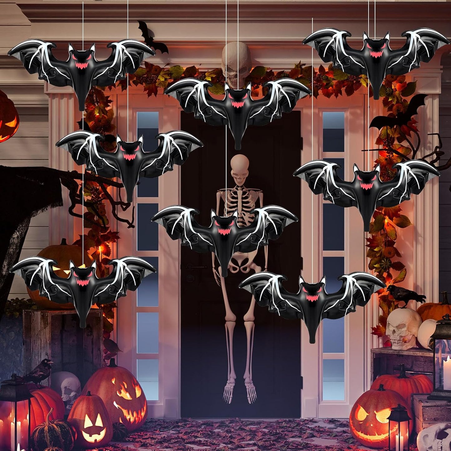 4 Murciélagos Inflables Halloween 26" Negro Exteriores