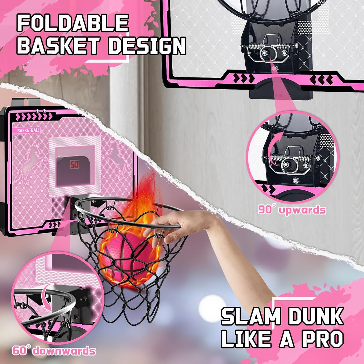 Aro baloncesto interior para niñas rosa con pelotas