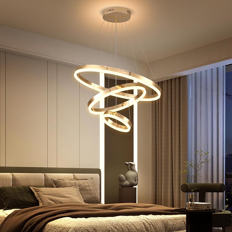 Candelabro LED dorado 3 anillos ajustable cocina comedor