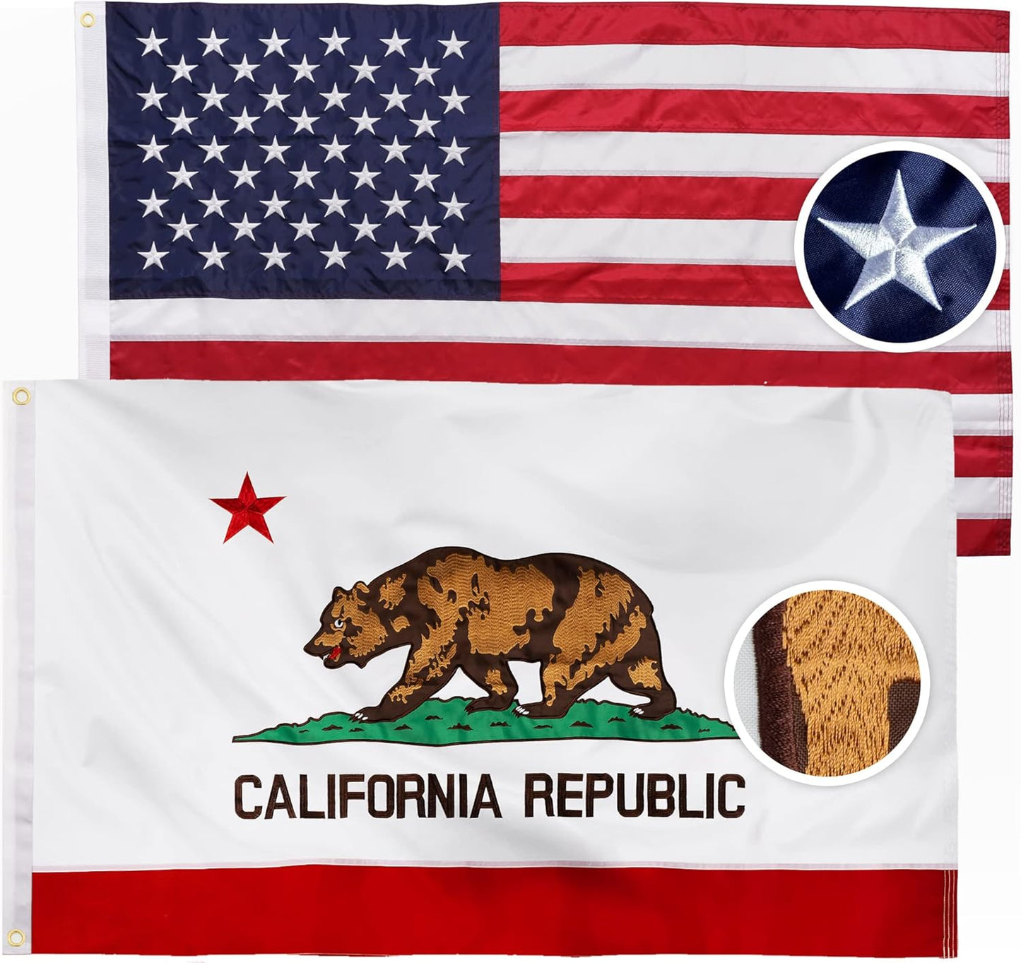 Bandera EE.UU. y CA 3x5 nailon 210D resistente