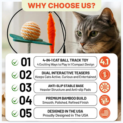 Pista bolas gato 3 niveles 9 bolas madera varita gusano