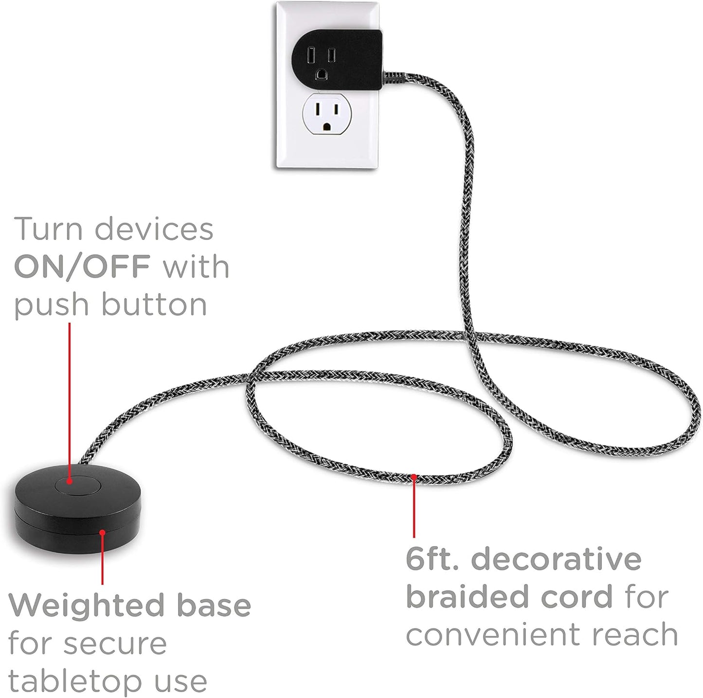 Cable extensión con interruptor 6pies 3puntas base antiderrap