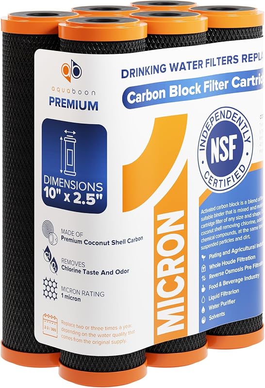 Filtro agua carbono 1micrón 10x2.5" set 6 CTO para encimera