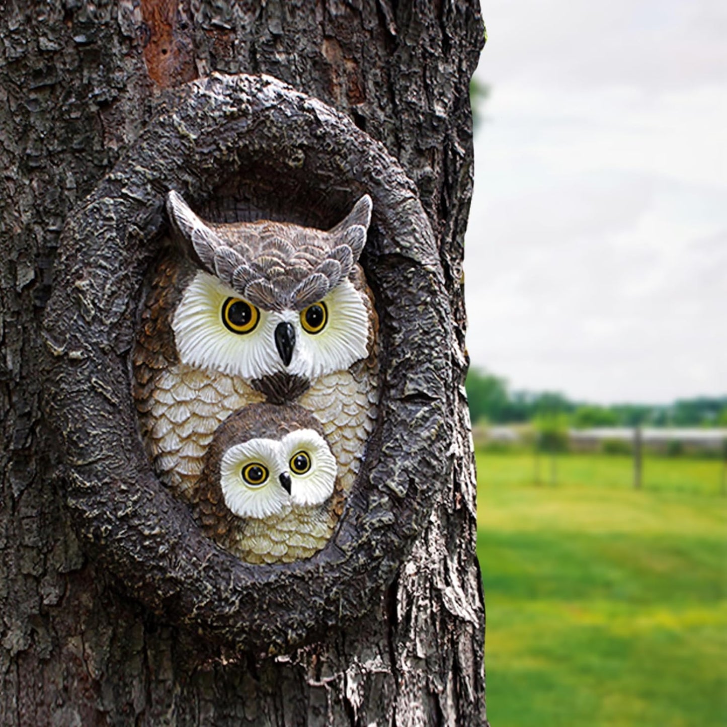 Escultura de búho y árbol para jardín duradero impermeable