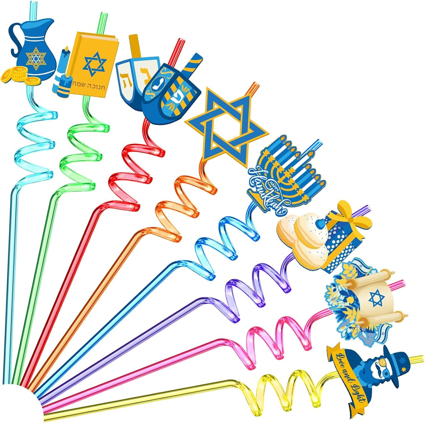 24 Pajitas Hanukkah con Dreidels y Menorahs Regalo Fiesta