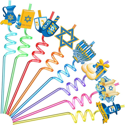 24 Pajitas Hanukkah con Dreidels y Menorahs Regalo Fiesta