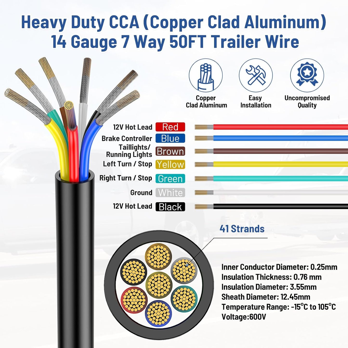 Set cable remolque 7 vías 14 conductores flexible