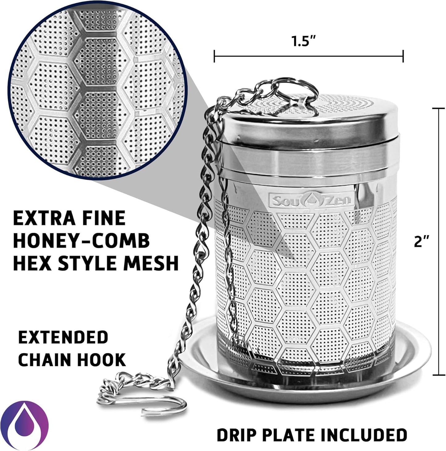 Infusor té acero inox 304 malla hexagonal con gancho