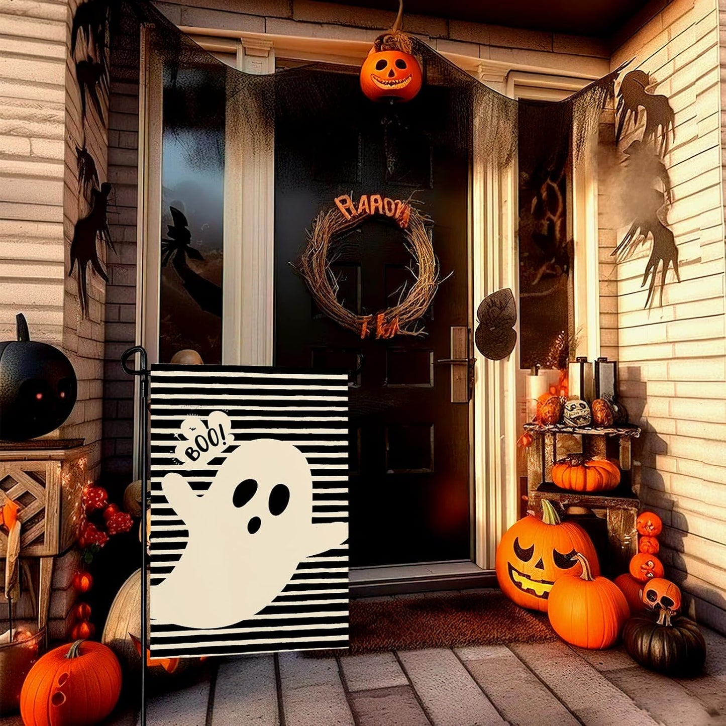 Bandera jardín Halloween fantasma doble cara 12x18