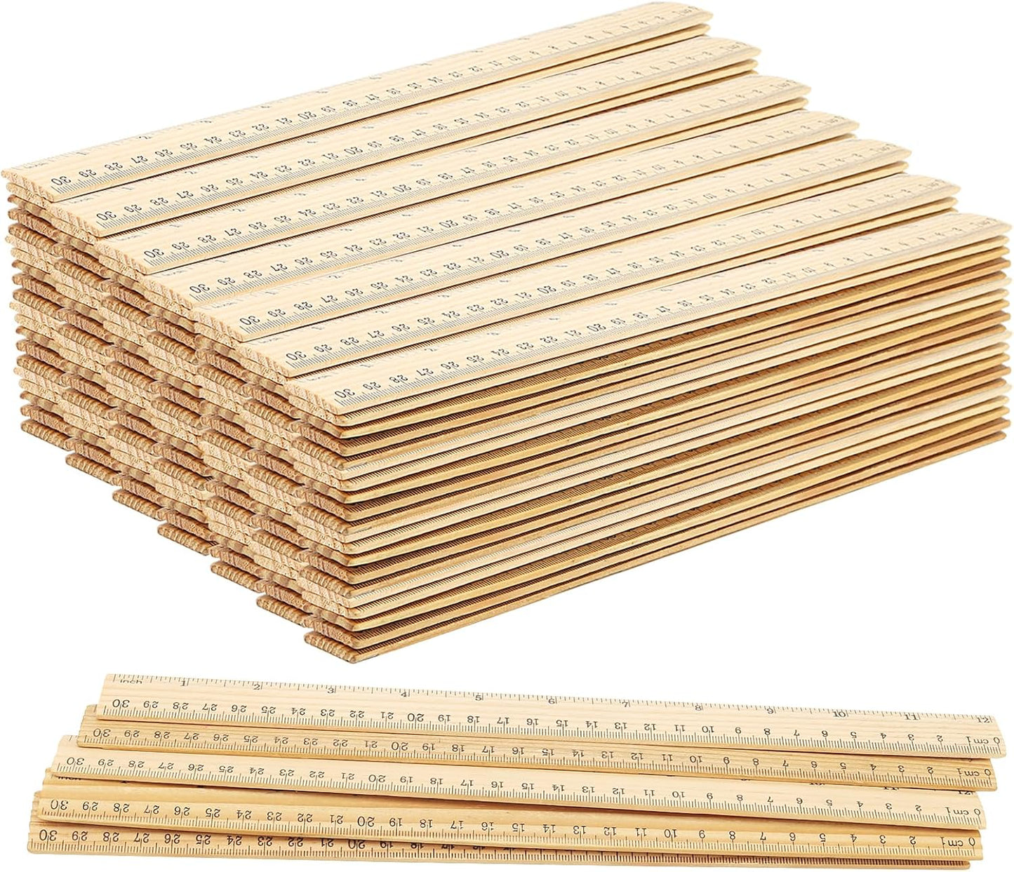 Pack 144 reglas madera 12pulg con cm y pulg oficina