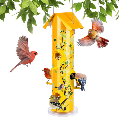 Comedero pájaros tubo 14" 6 puertos amarillo