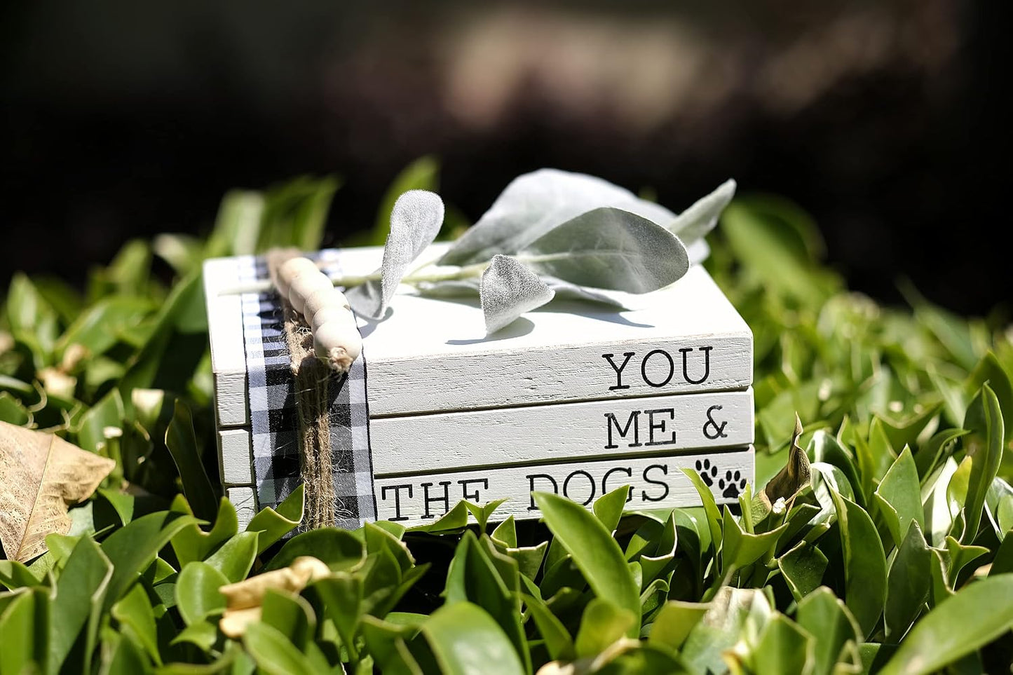 Cartel perro You Me and the Dogs 3 libros apilados