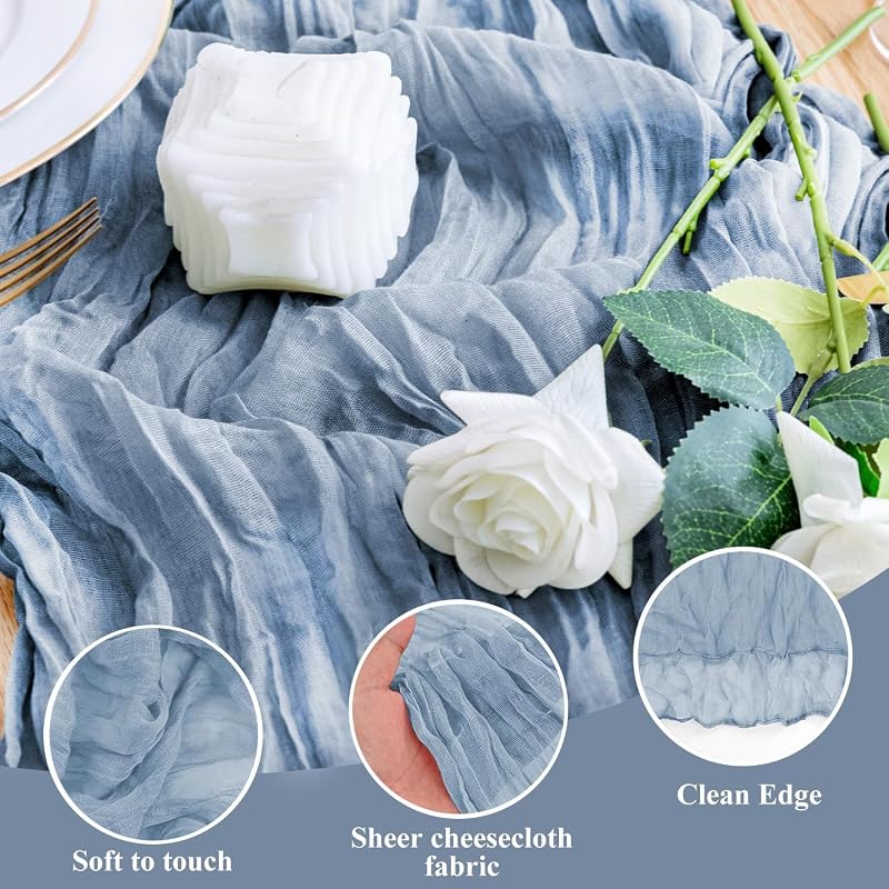 6 Caminos Mesa Azul Polvoriento Estilo Boho 10ft Tela Queso