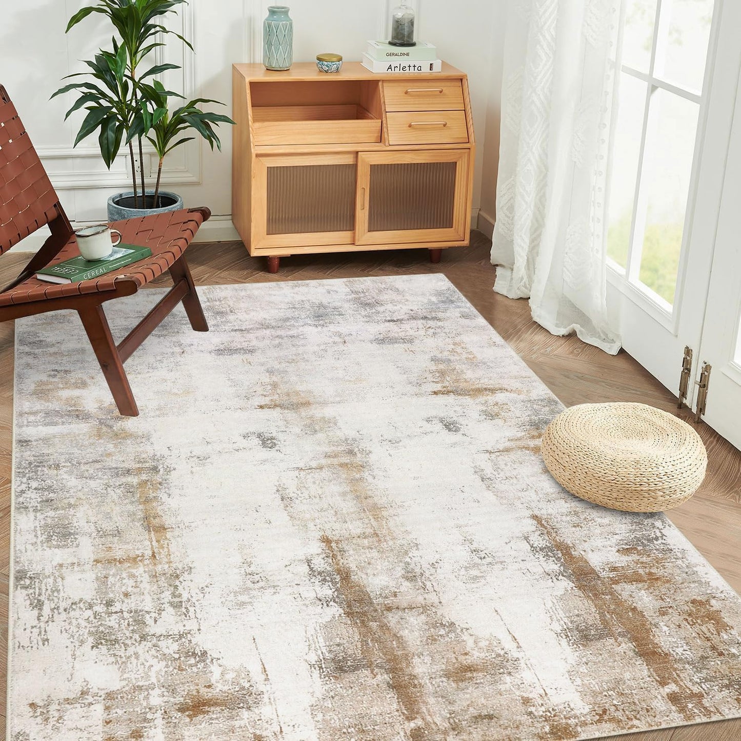 Alfombra área 3x5ft moderna beige parte trasera goma lavable