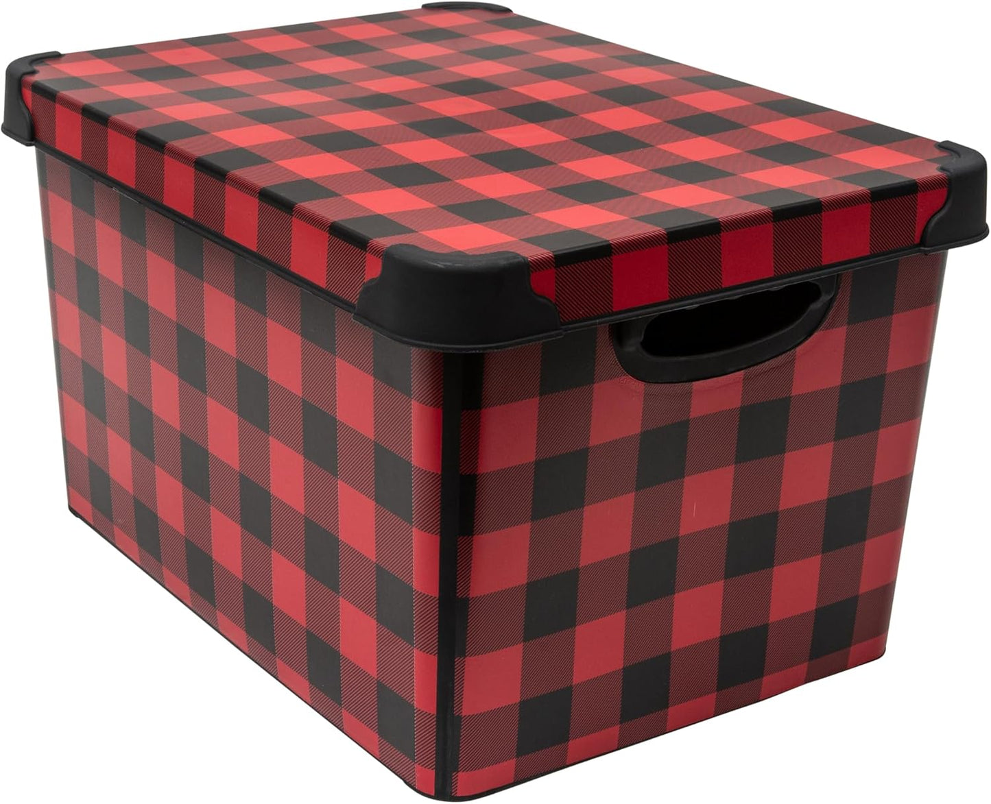 Contenedor apilable navideño diseño cuadros búfalo negro