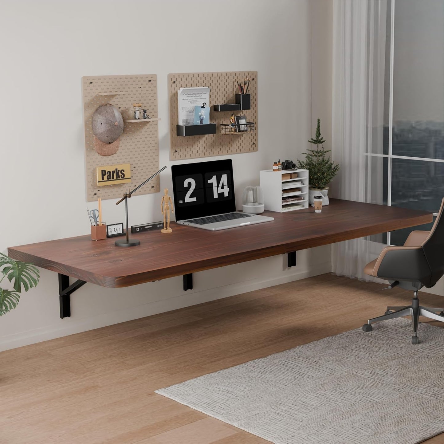 Escritorio plegable flotante pared madera pino 55x22"