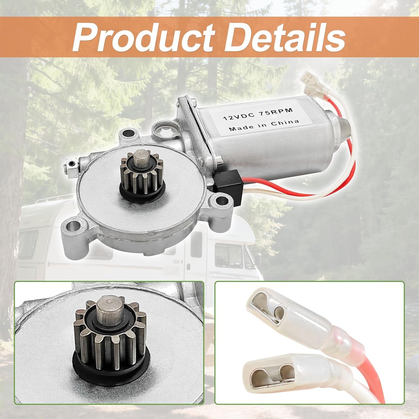 Motor toldo eléctrico RV 12V 75 RPM con conectores
