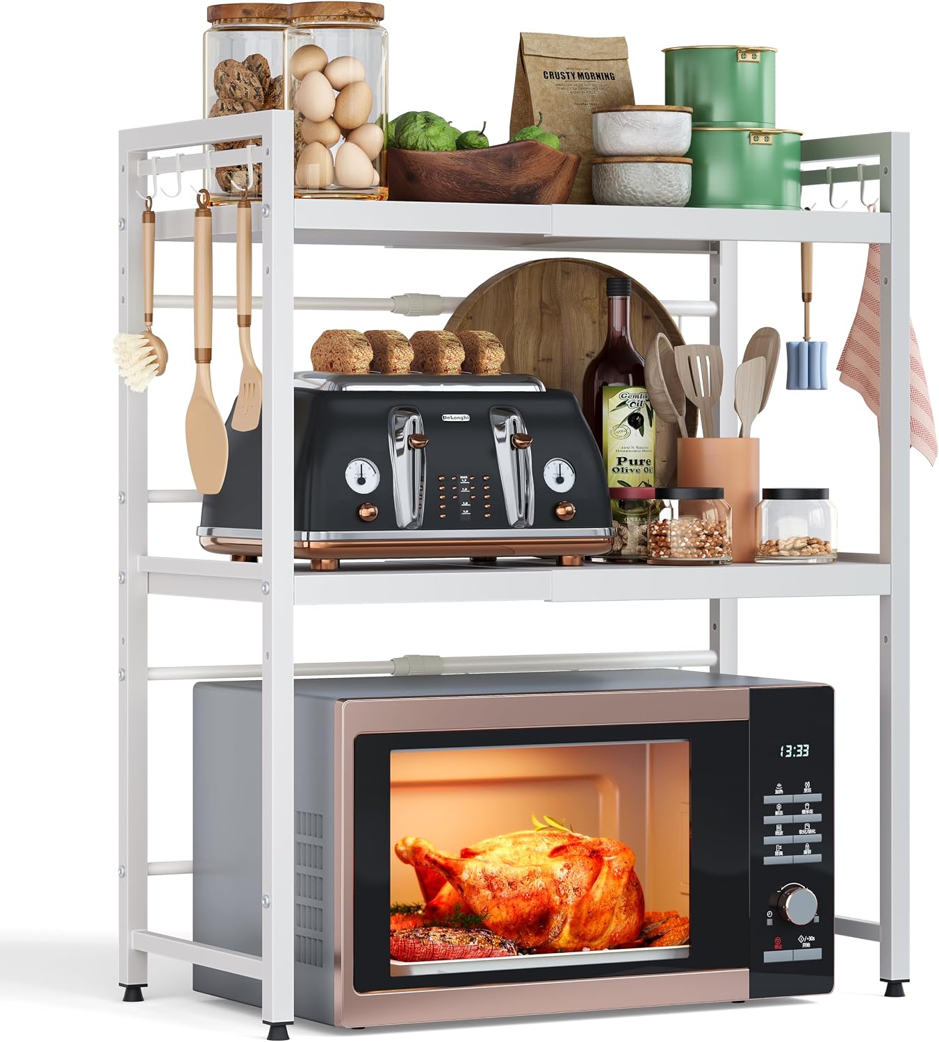 Soporte extensible microondas 3 niveles 8 ganchos 55lb