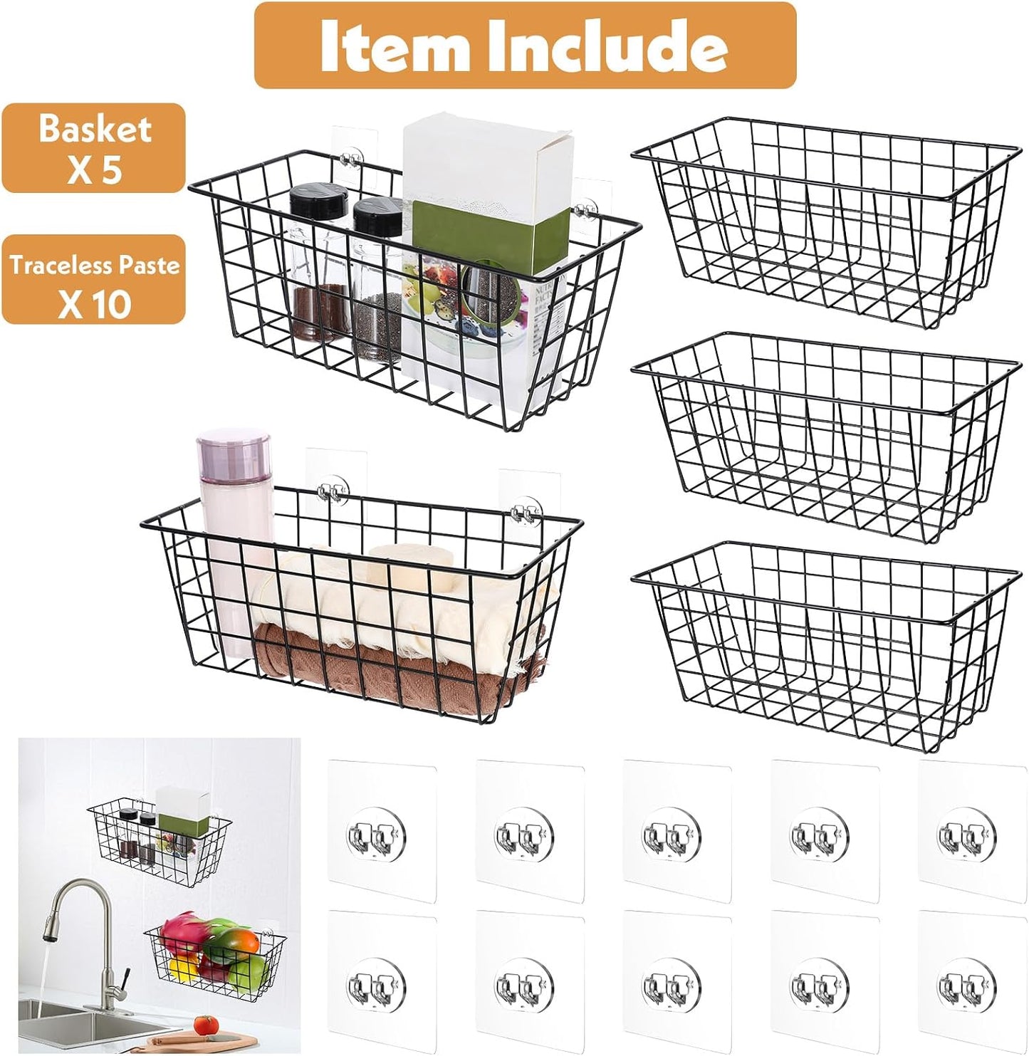 5 Cestas colgantes adhesivas para baño cocina y sala