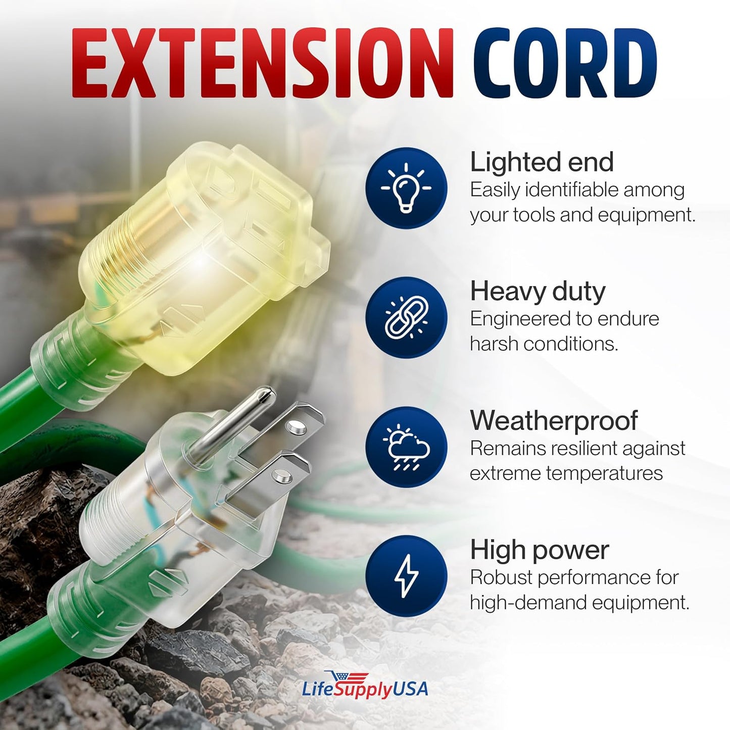 Cable extensión 3 pies 10/3 SJTW impermeable 15A 125V