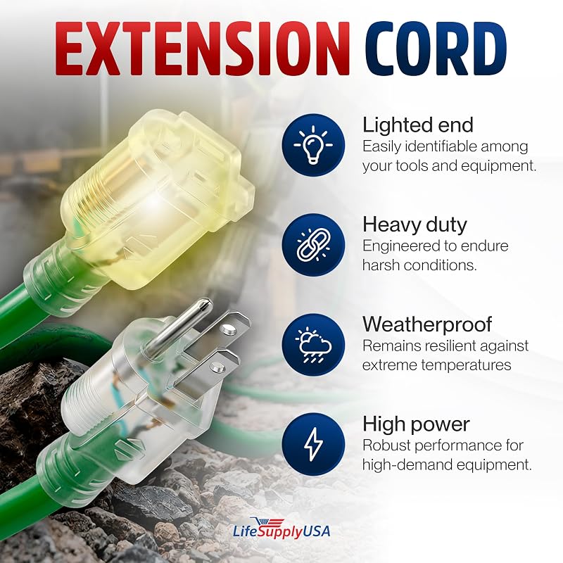Cable extensión 50ft 12/3 calibre 3 puntas SJTW impermeable