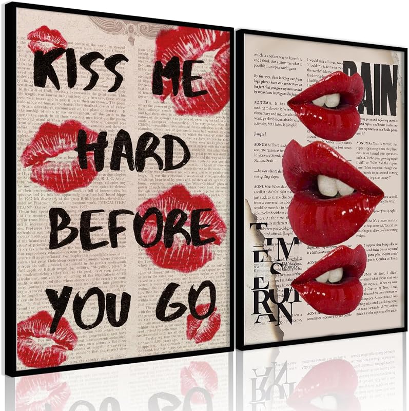 2 Pzas Arte Pared Labios Rojos Y2K 12x16pulg