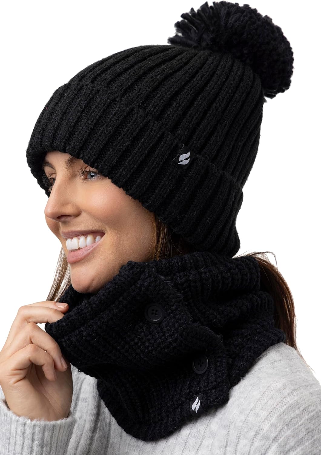 Gorro térmico mujer forro polar grueso pompón
