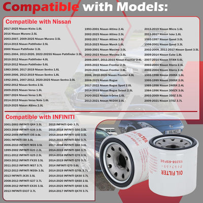 Filtros aceite motor Nissan 6 Pzas con junta 11026-JA00A