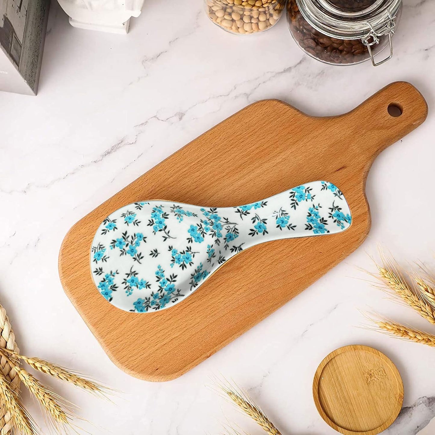 Reposa cucharas cerámica encimera cocina diseño floral
