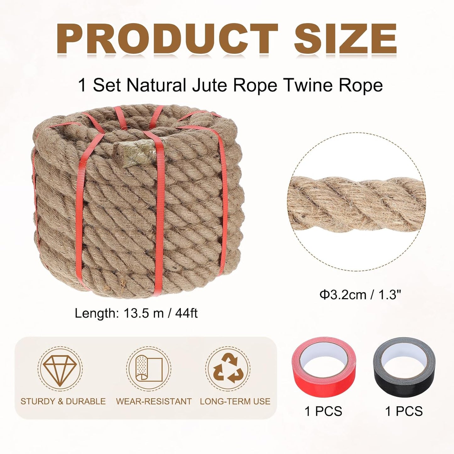 Cuerda yute 1.3pulg x66ft gruesa con cintas manualidades