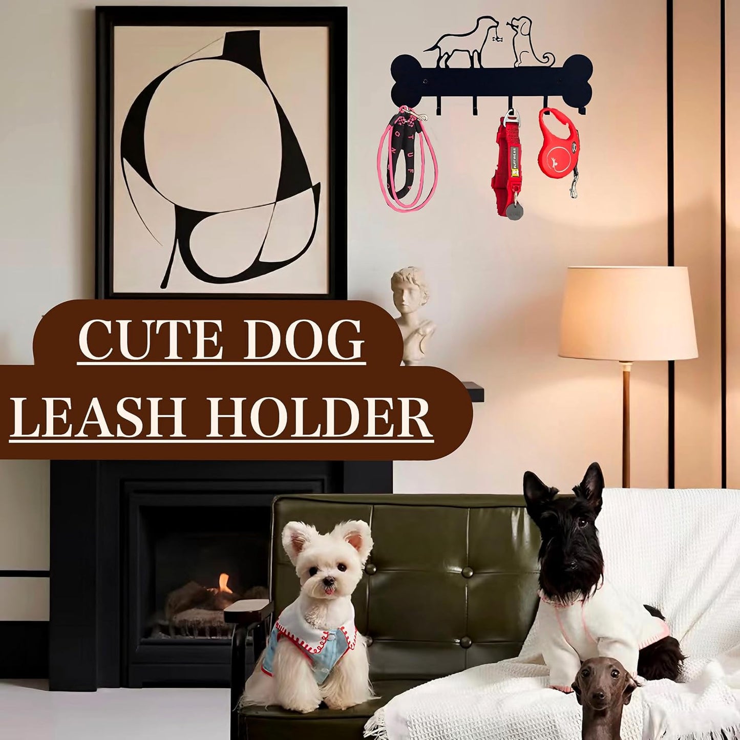 Soporte pared correa perro 6 ganchos metal