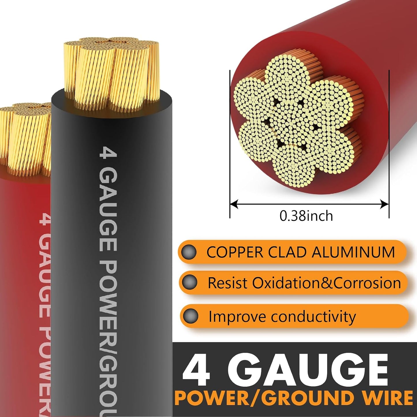 Kit cable 4 AWG 50pies rojo y negro 100pies total estéreo
